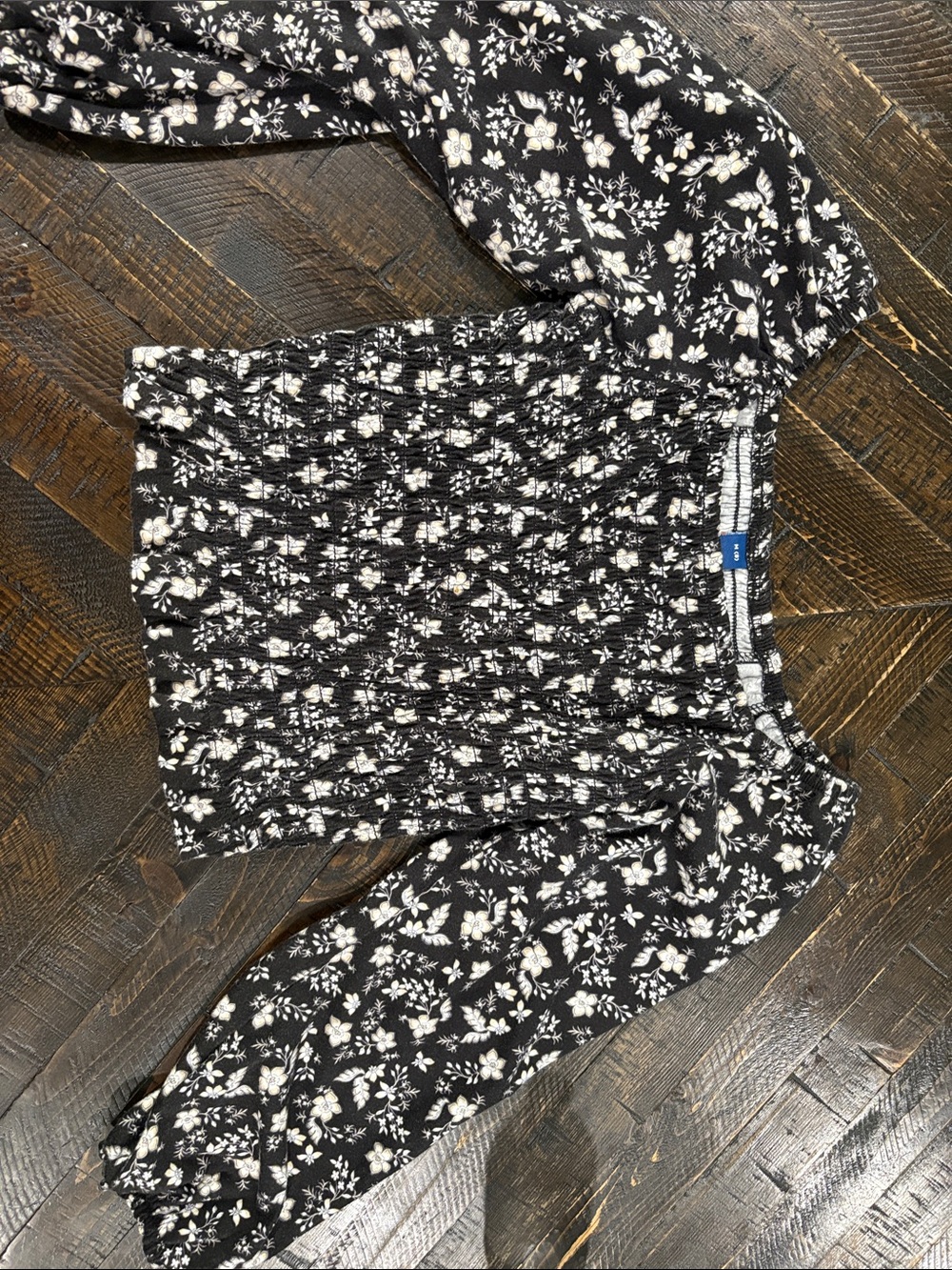 Old Navy Black Floral Smocked Peasant Top